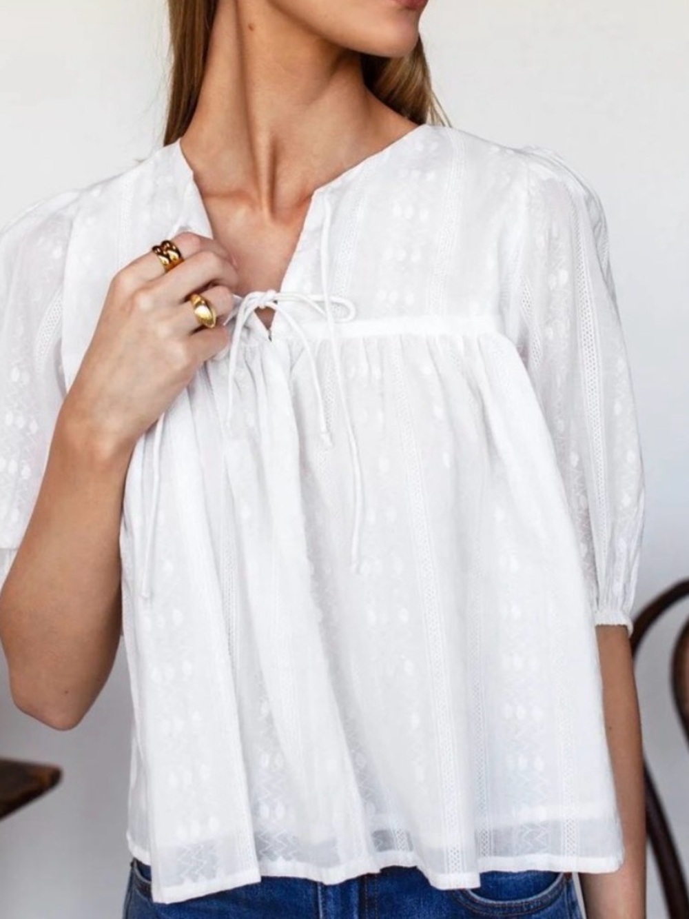 Emerson Fry India Collection White Embroidered Peasant Top